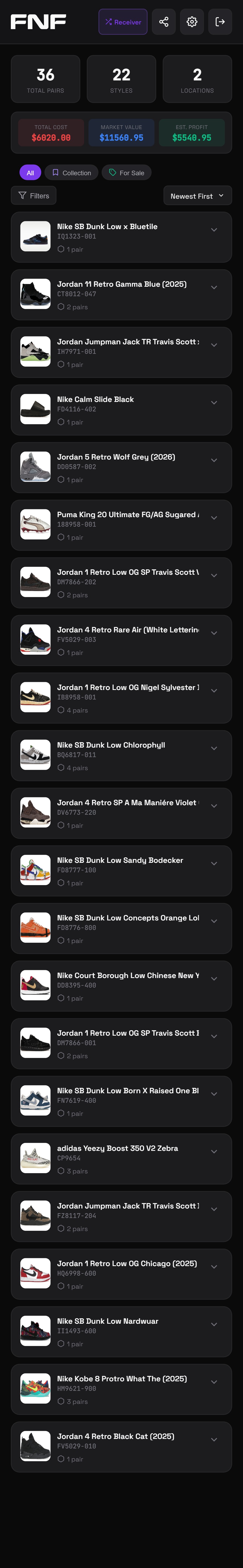 Orders enriched with product data and live market values